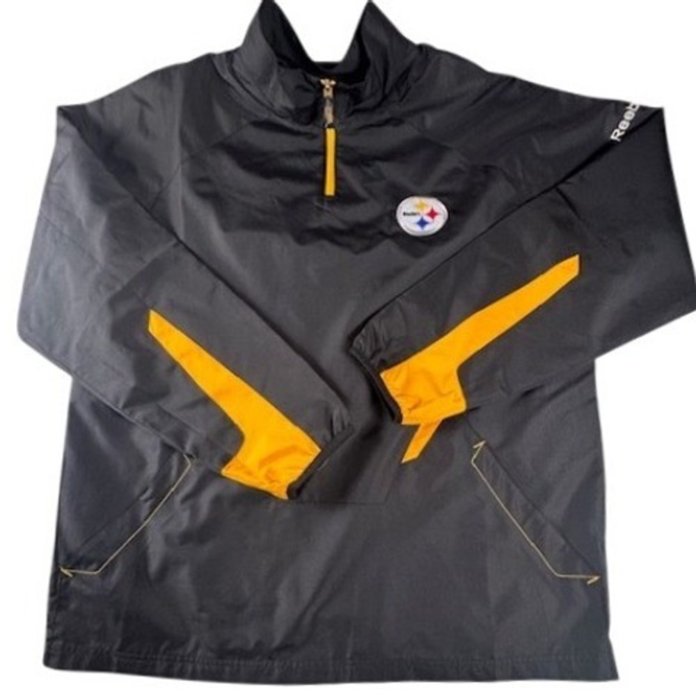 Steelers NFL Reebok Windbreaker Mens XL Onfield Quarter Zip Black Gold Pullover